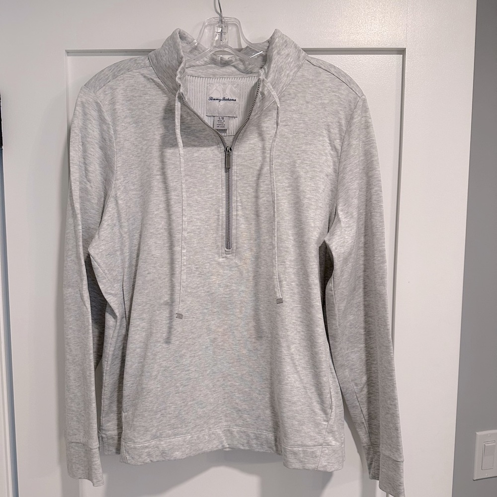 Tommy Bahama Gray Quarter Zip Long Sleeve Cotton Sweatshirt, Size L